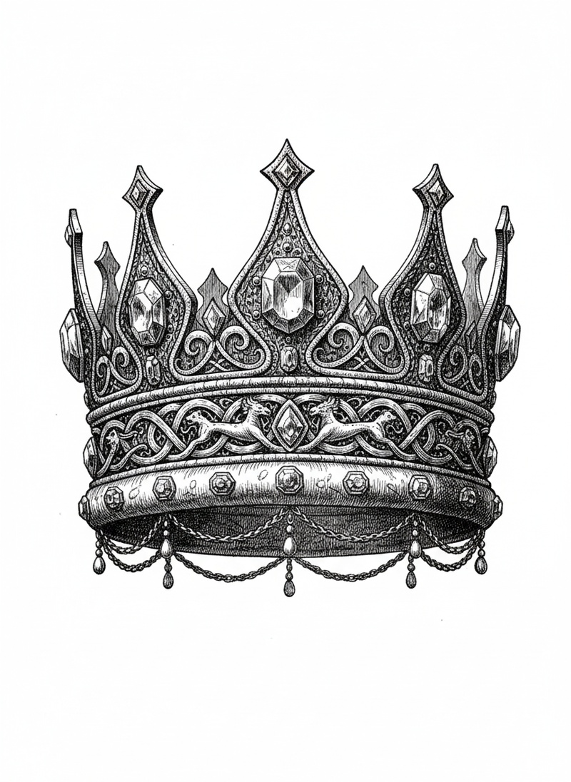 Ancient Golden Crown in Victorian Illustration - Black & White Illustration