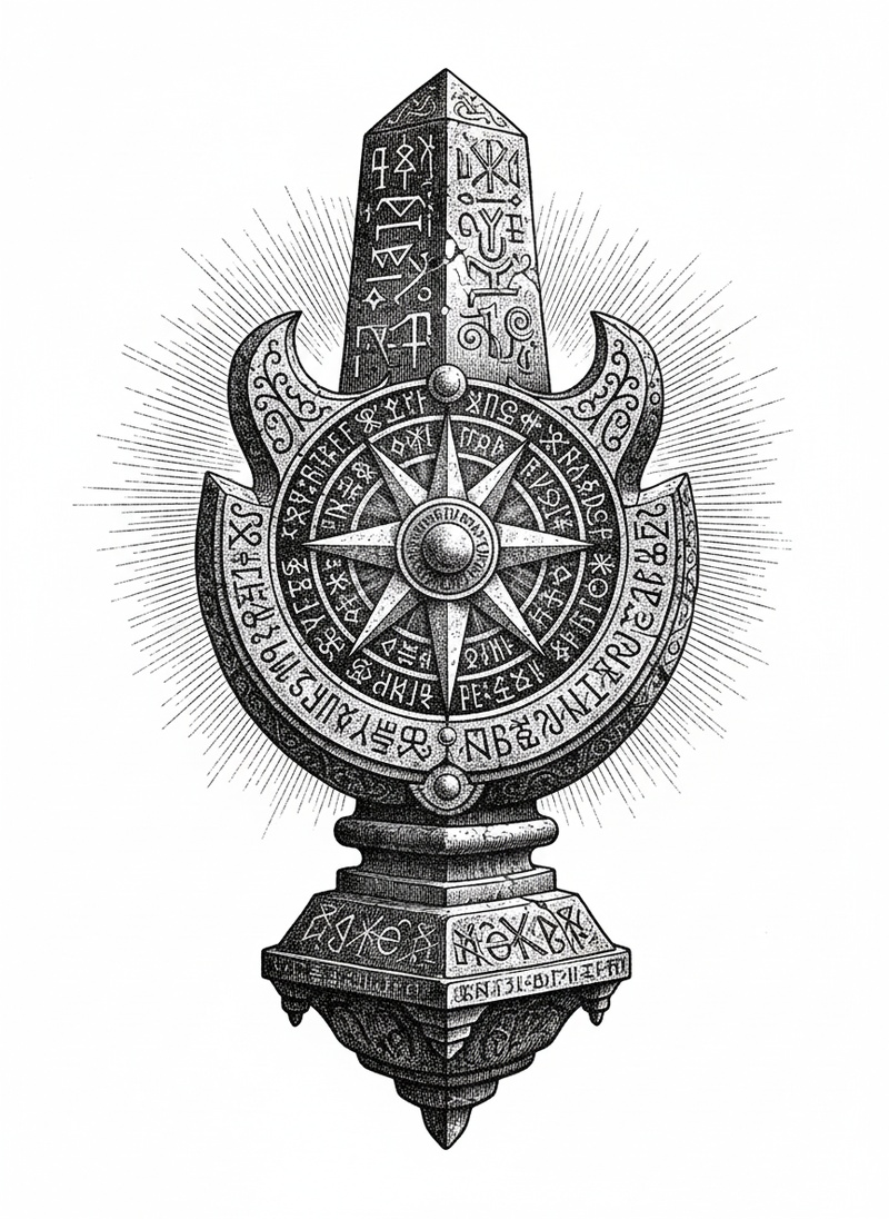 Mysterious Ancient Artifact in Victorian Illustration - Black & White Illustration