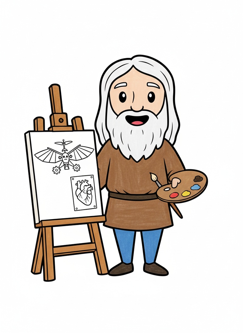 Leonardo the Renaissance Artist in Classic Coloring Book - Full Colored Illustration