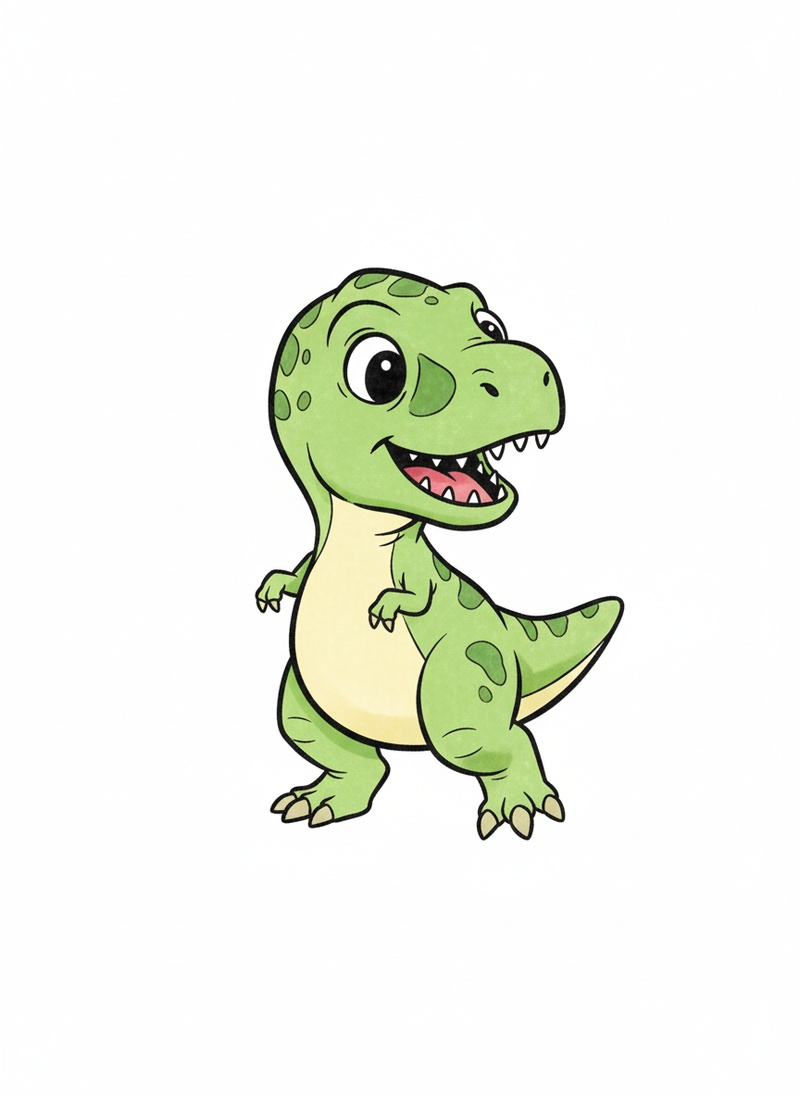 Chomper the Baby T-Rex in Classic Coloring Book - Full Colored Illustration